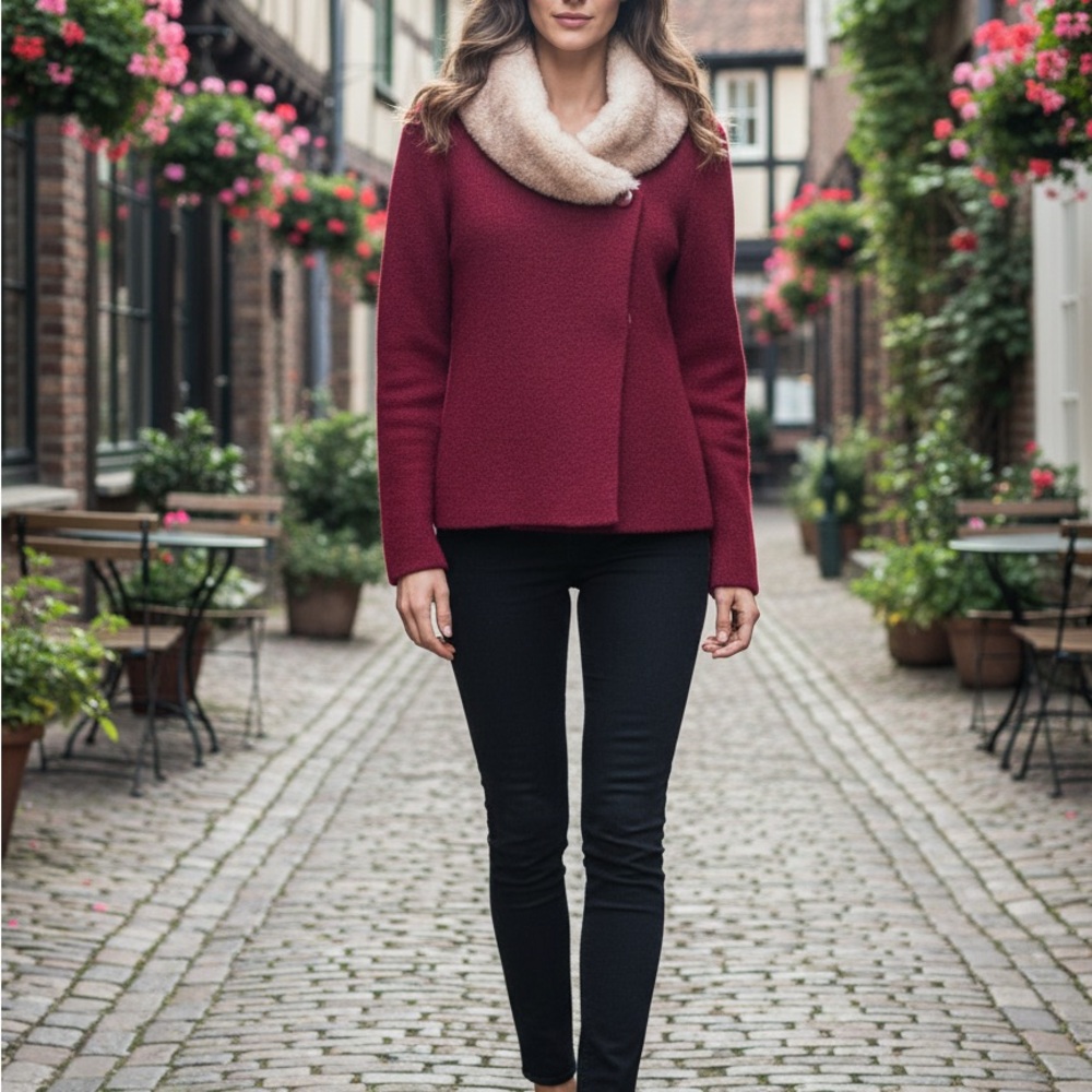 Ellen Tracy Elegant Burgundy Sweater with Faux Fur Collar